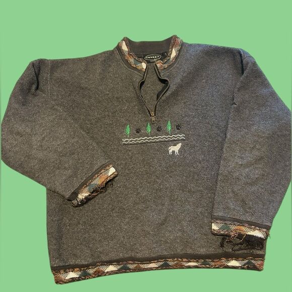Vintage Tundra Sport Canada Fleece Half-Zip Sweater - Forest & Wolf Embroidery L - Picture 4 of 12